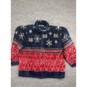 Vintage Obvious Jacket Women's Blue Red Fleece Snowflake Full Zip USA Made